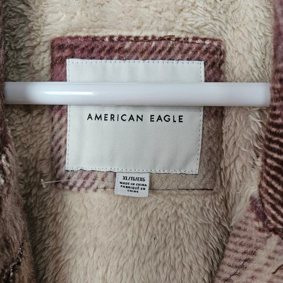 American Eagle Womens Sherpa Lined Shacket Size XL Plaid Jacket Warm - Picture 2 of 6